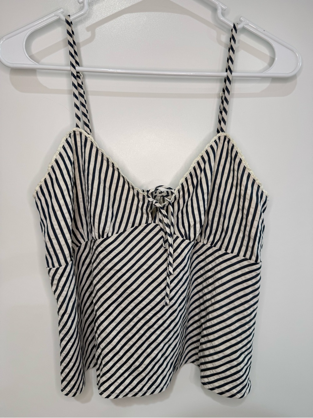 American Eagle Outfitters Black & White Striped Tie-Front Cami